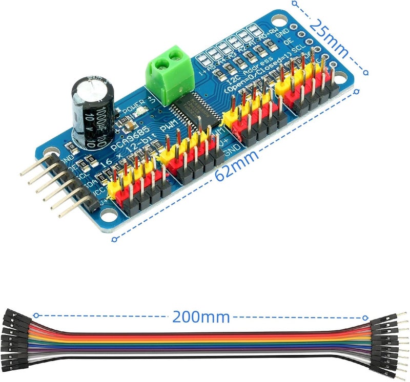 MTDELE 2Pcs PCA9685 16 Channel 12-bit PWM Servo Motor Controller IIC Interface Module Compatible with for Raspberry Pi Arduno Robotics DIY - Image 2